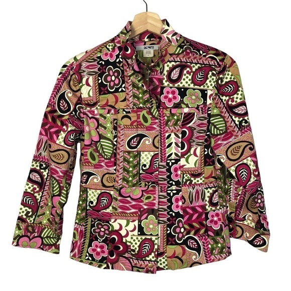 Acorn Pink & Green Floral Patchwork Lightweight Jacket XS - Picture 1 of 3